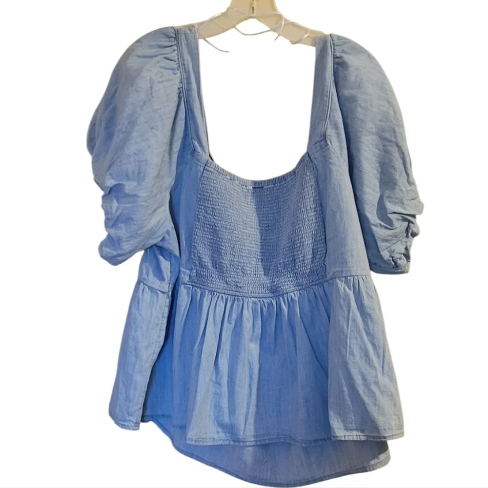 Old Navy Sky Blue Cottagecore Puff Sleve Blouse Size 4X NWOT